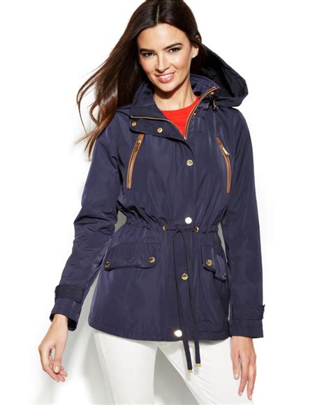 michael michael kors faux leather trim anorak